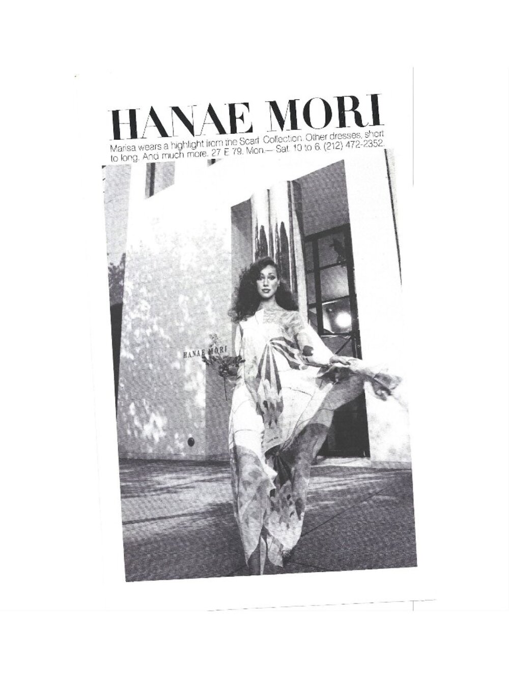 Print Ad Hanae Mori Scarf Collection Flowing Dress Boutique Vintage 1977 Fashion